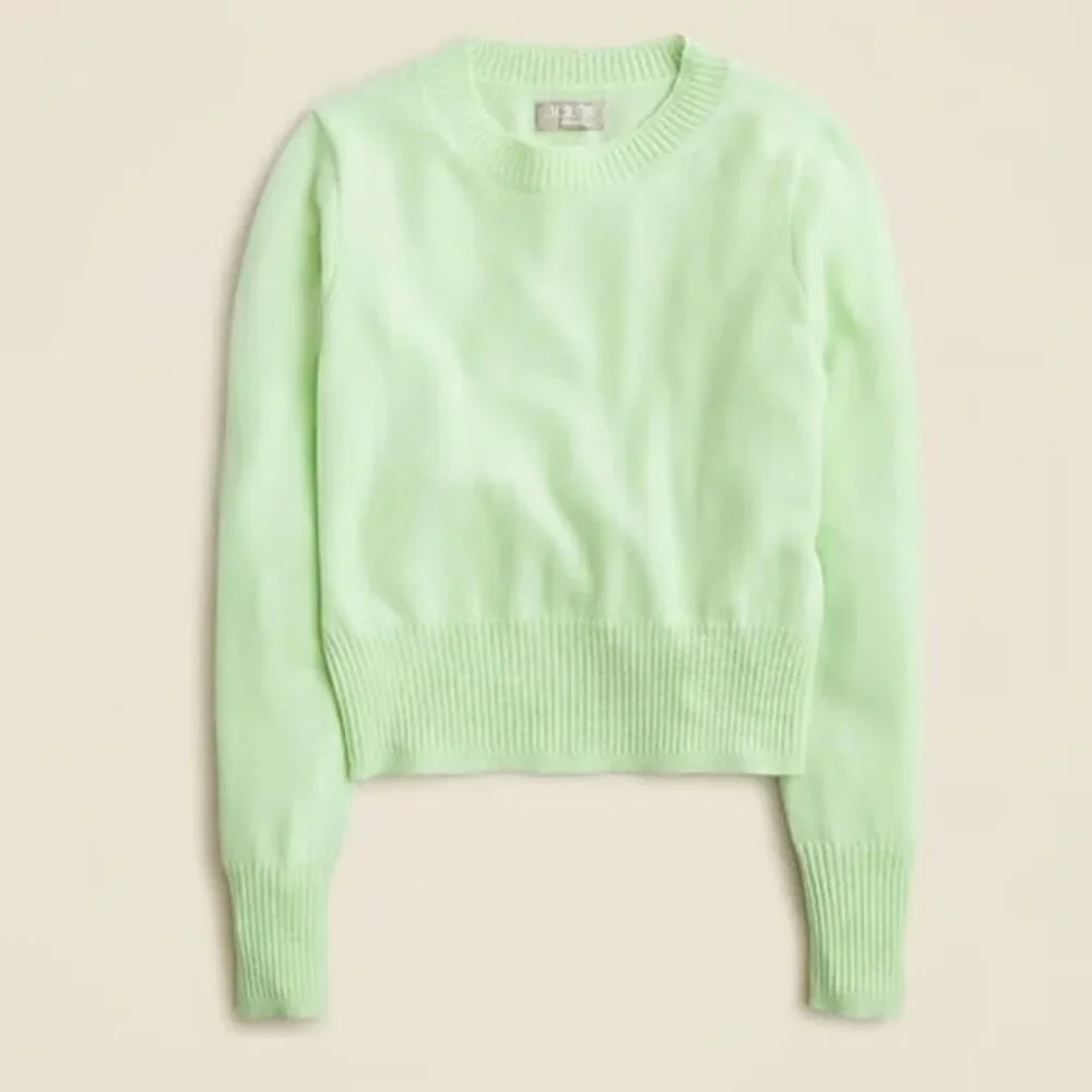 NWT J.Crew Cashmere Shrunken Crewneck Sweater in Sheer Mint Green Pullover L